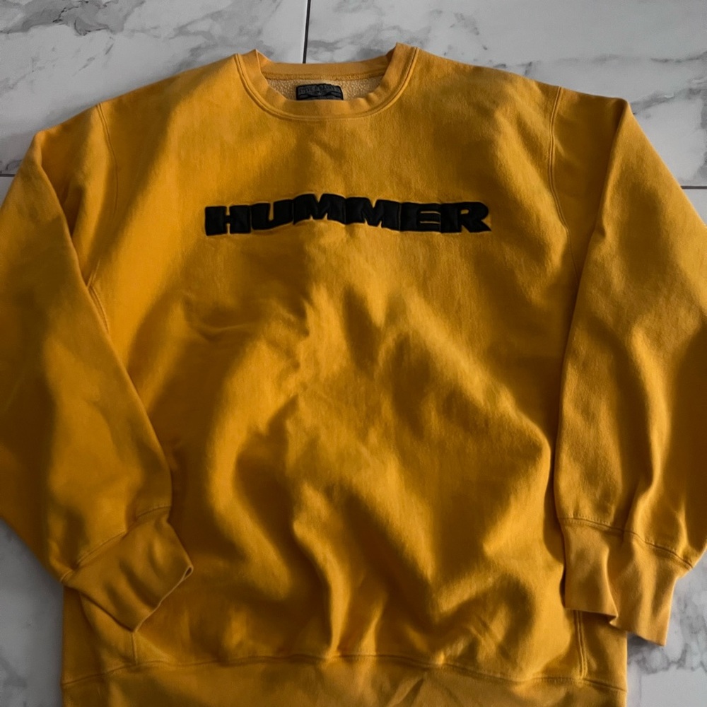 Vintage Hummer Steve&Barry’s Crewneck Sweater Spellout Embroidered Yellow Black